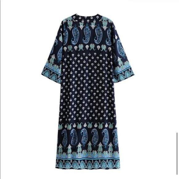 Luxe Boho Printed Gypsy Kimono Navy Blue Cardigan - Picture 4 of 10